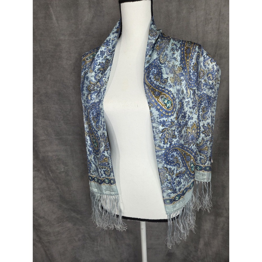 Echo Silk Scarf With Fringe Paisley 54x11 Blue‎ Purple